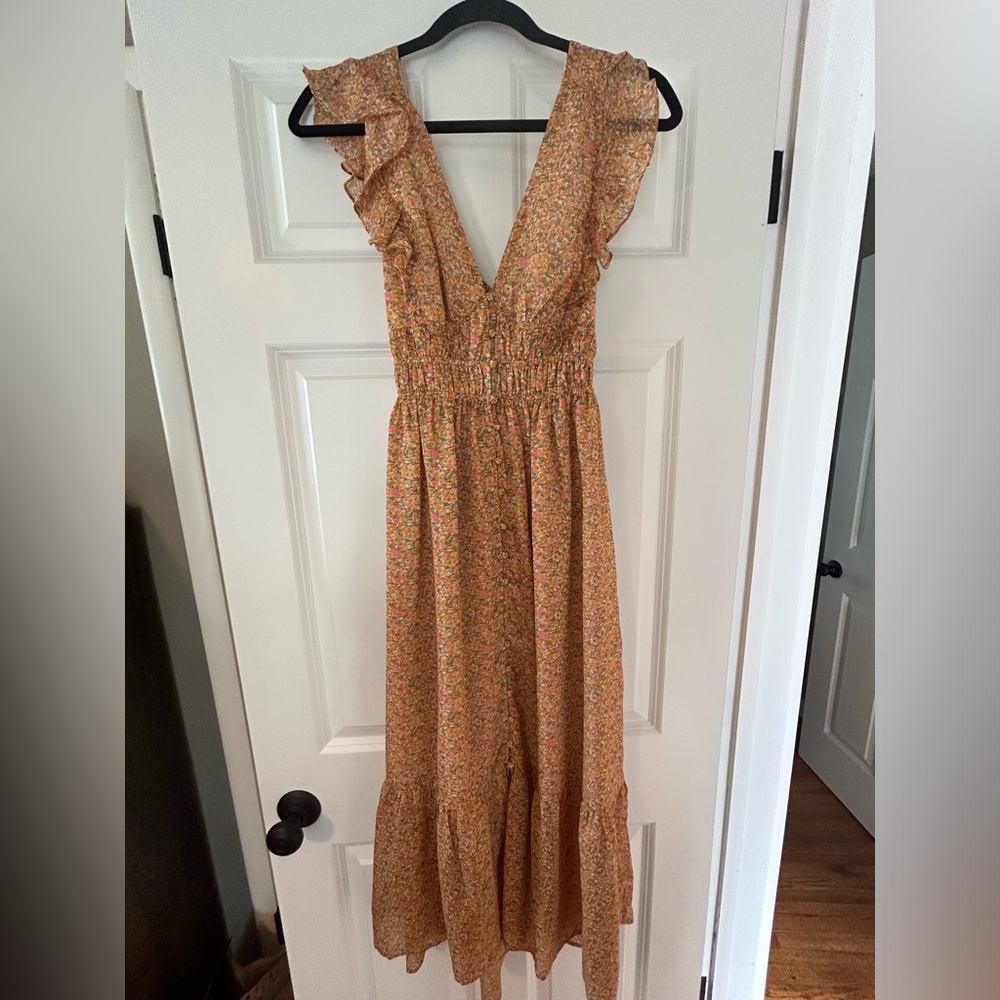 ASTR Floral Midi Dress with Tie Back & Buttons